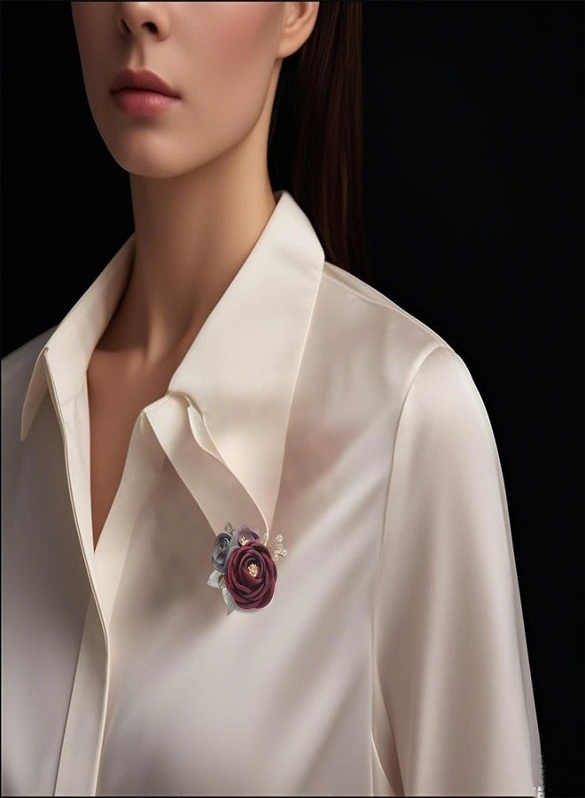 Joynaamn Rose Brooch for Women, Elegant Flower Pins Collar Lapel Fabric for Suit Dress Blouse Party Costume Wedding Bridal Bouquet Mother's Day Gift (Burgundy) - Image 4